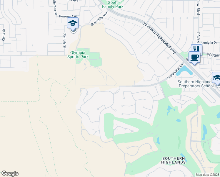 map of restaurants, bars, coffee shops, grocery stores, and more near 5 Olympia Canyon Way in Las Vegas