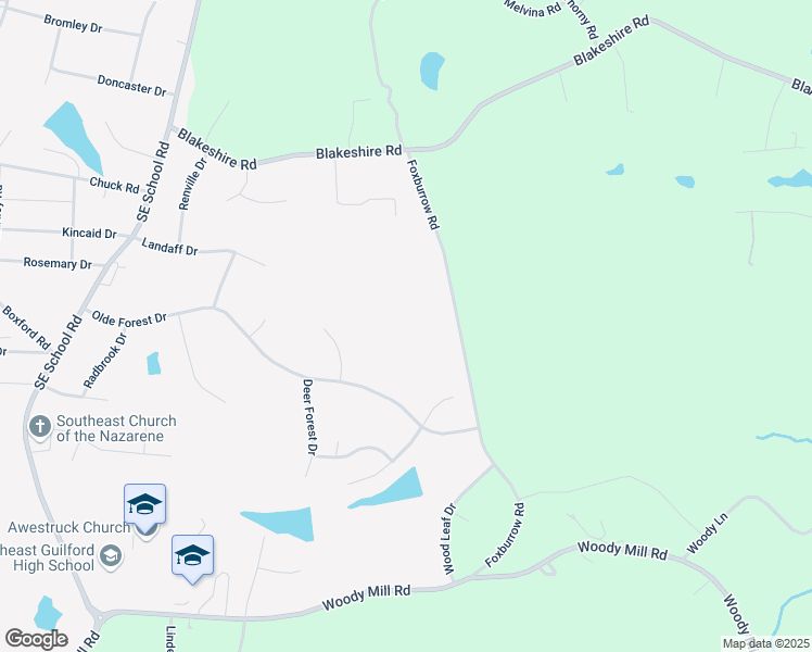 map of restaurants, bars, coffee shops, grocery stores, and more near 5034 Foxburrow Road in Greensboro