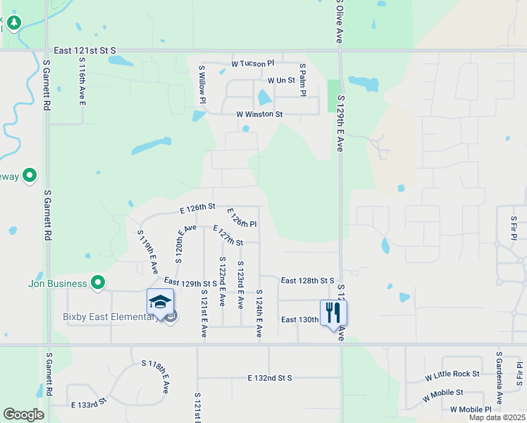 map of restaurants, bars, coffee shops, grocery stores, and more near 12605 South 124th East Avenue in Broken Arrow