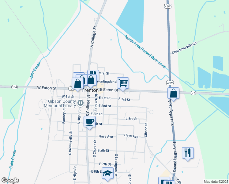map of restaurants, bars, coffee shops, grocery stores, and more near 314 East Eaton Street in Trenton