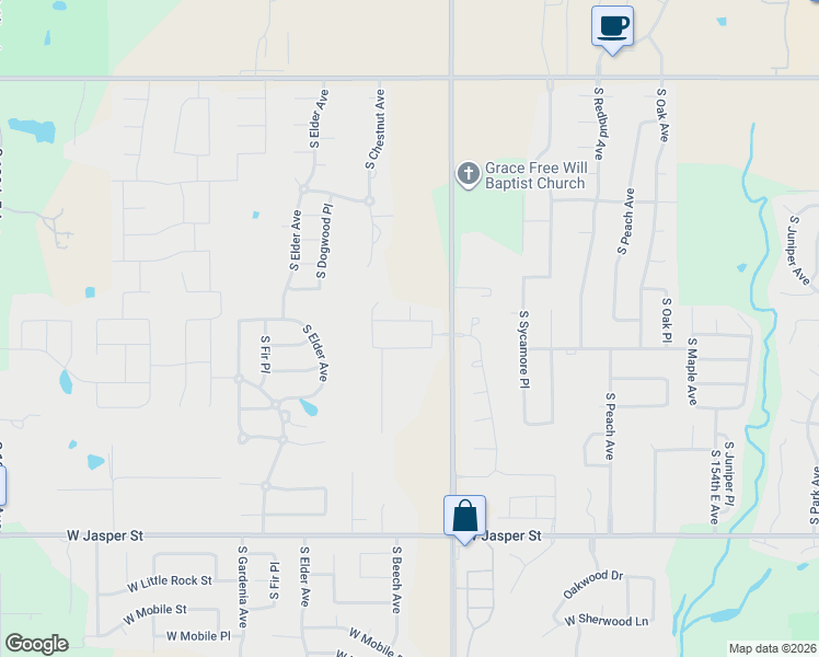 map of restaurants, bars, coffee shops, grocery stores, and more near 2225 West Charlotte Street in Broken Arrow