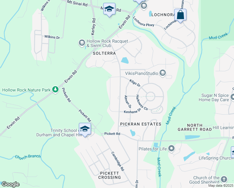 map of restaurants, bars, coffee shops, grocery stores, and more near 3505 Randolph Road in Durham