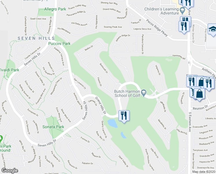 map of restaurants, bars, coffee shops, grocery stores, and more near 2845 Bronzino Court in Henderson