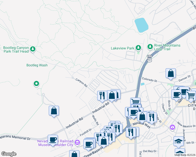 map of restaurants, bars, coffee shops, grocery stores, and more near 867 Robin Way in Boulder City