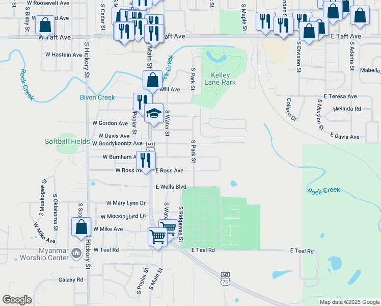 map of restaurants, bars, coffee shops, grocery stores, and more near 1516 South Park Street in Sapulpa