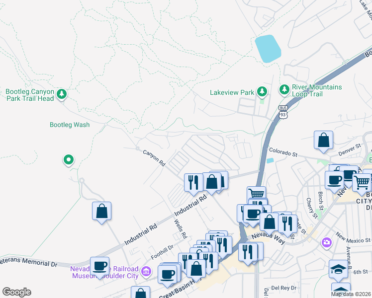 map of restaurants, bars, coffee shops, grocery stores, and more near 867 Robin Way in Boulder City