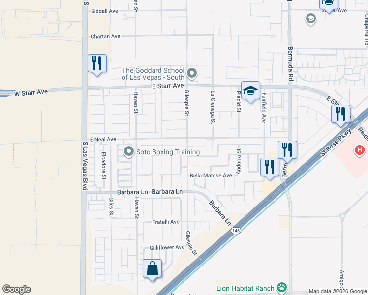 map of restaurants, bars, coffee shops, grocery stores, and more near 199 Capriati Avenue in Las Vegas