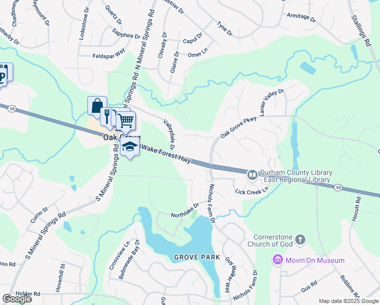 map of restaurants, bars, coffee shops, grocery stores, and more near 4011 Wake Forest Highway in Durham