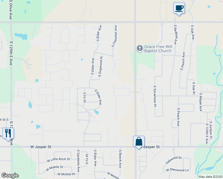 map of restaurants, bars, coffee shops, grocery stores, and more near 7204 South Chestnut Avenue in Broken Arrow