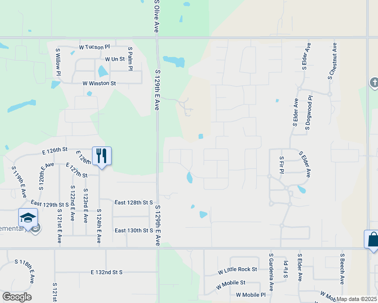 map of restaurants, bars, coffee shops, grocery stores, and more near 7210 South Laurel Place in Broken Arrow