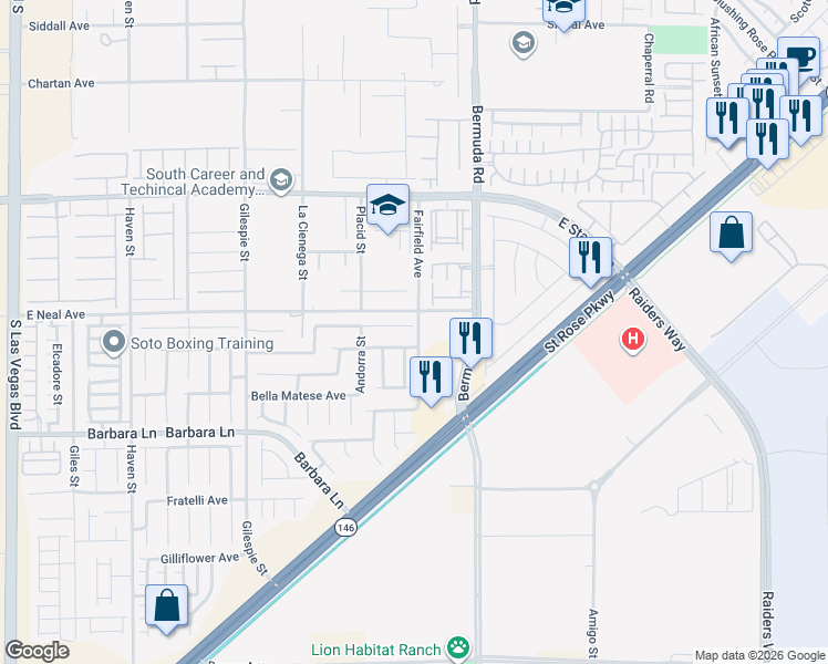 map of restaurants, bars, coffee shops, grocery stores, and more near 349 Maddelena Avenue in Las Vegas