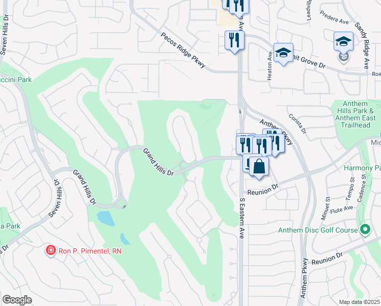 map of restaurants, bars, coffee shops, grocery stores, and more near 1266 Imperia Drive in Henderson