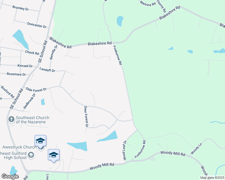 map of restaurants, bars, coffee shops, grocery stores, and more near 5034 Foxburrow Road in Greensboro
