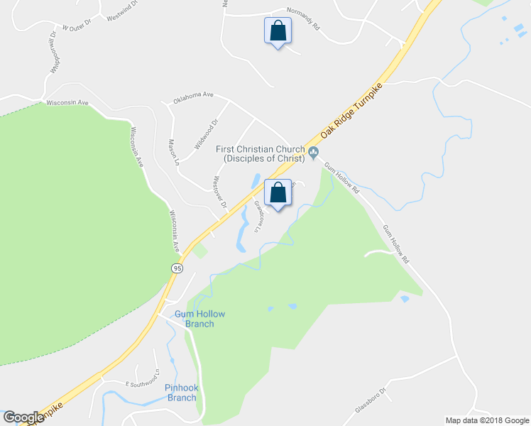 map of restaurants, bars, coffee shops, grocery stores, and more near 109 Grandcove Lane in Oak Ridge