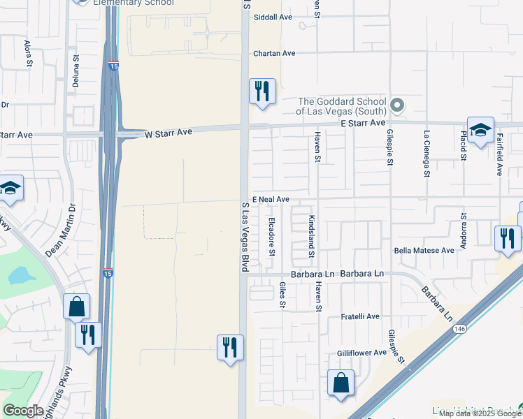 map of restaurants, bars, coffee shops, grocery stores, and more near 20 Barbara Lane in Las Vegas