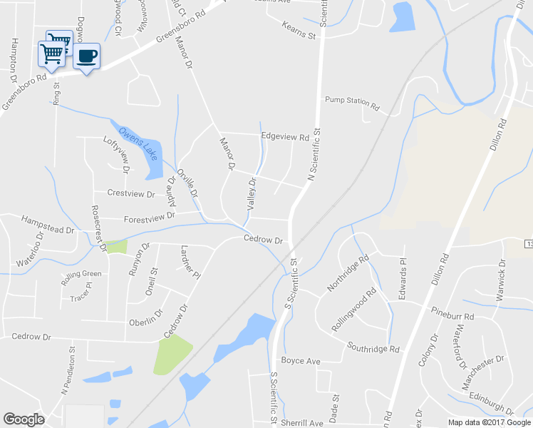 map of restaurants, bars, coffee shops, grocery stores, and more near 307 Newview Road in High Point