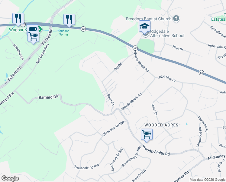map of restaurants, bars, coffee shops, grocery stores, and more near 4431 Oak Glen Way in Knoxville