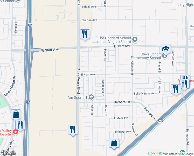 map of restaurants, bars, coffee shops, grocery stores, and more near 63 Branch Field Avenue in Las Vegas
