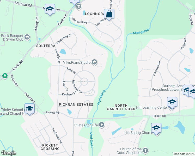 map of restaurants, bars, coffee shops, grocery stores, and more near 404 Harkness Circle in Durham