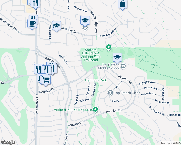 map of restaurants, bars, coffee shops, grocery stores, and more near 2352 Spirito Avenue in Henderson