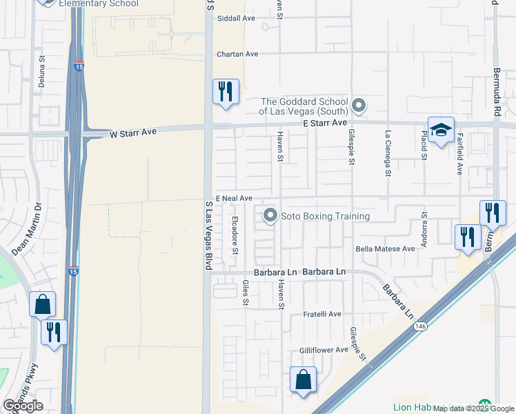 map of restaurants, bars, coffee shops, grocery stores, and more near 63 Branch Field Avenue in Las Vegas