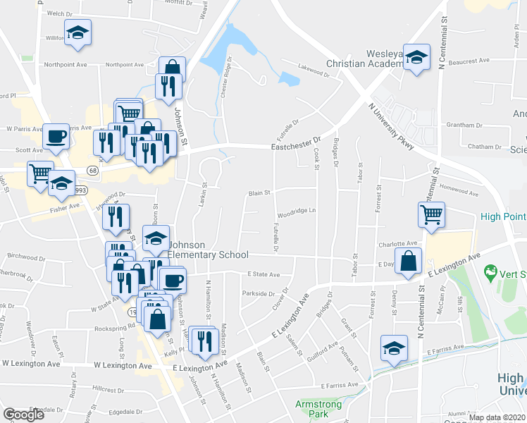 map of restaurants, bars, coffee shops, grocery stores, and more near 508 Marion Court in High Point