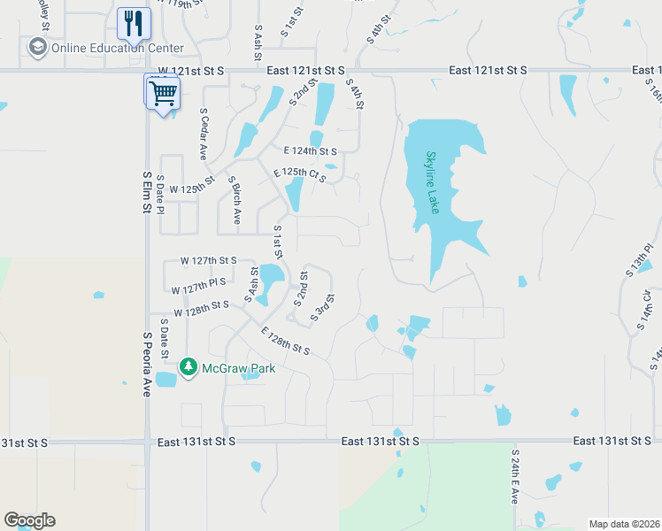 map of restaurants, bars, coffee shops, grocery stores, and more near 219 East 127th Street South in Jenks