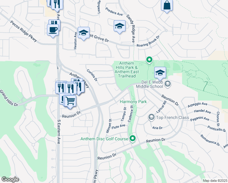 map of restaurants, bars, coffee shops, grocery stores, and more near 2411 Motif Court in Henderson
