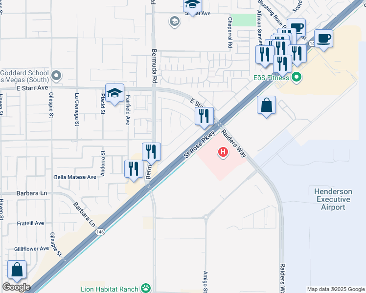 map of restaurants, bars, coffee shops, grocery stores, and more near 1326 Ossa Street in Henderson