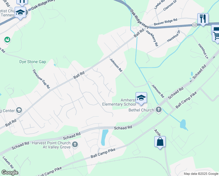 map of restaurants, bars, coffee shops, grocery stores, and more near 3322 Branch Hill Lane in Knoxville
