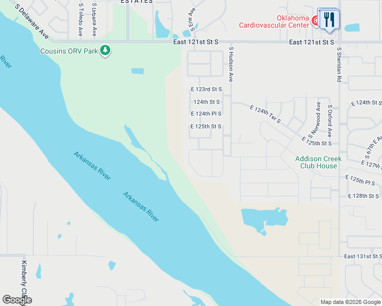 map of restaurants, bars, coffee shops, grocery stores, and more near 5629 E 131st Street South in Bixby