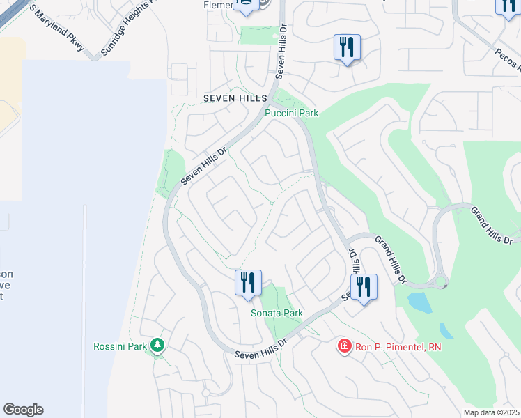 map of restaurants, bars, coffee shops, grocery stores, and more near 3047 Hills of Gold Court in Henderson