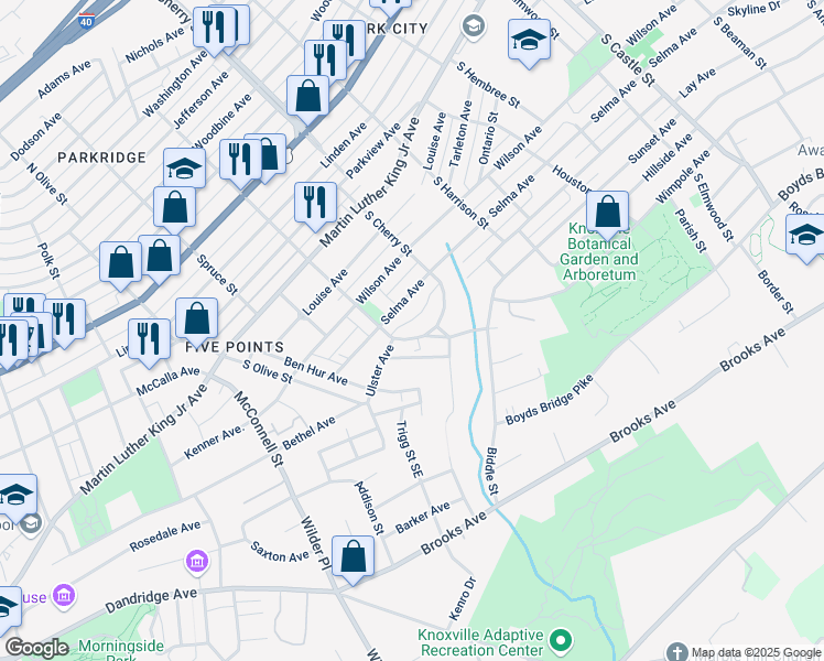 map of restaurants, bars, coffee shops, grocery stores, and more near 718 South Chestnut Street in Knoxville