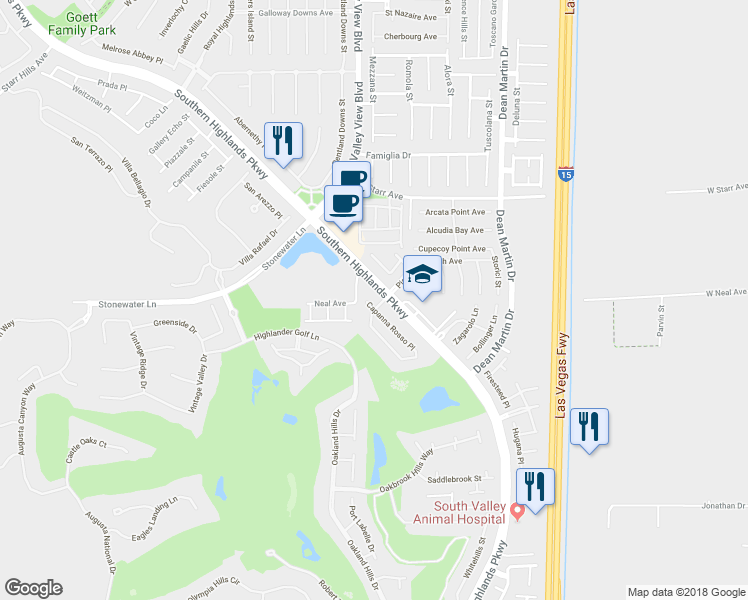 map of restaurants, bars, coffee shops, grocery stores, and more near 11520 Capanna Rosso Place in Las Vegas