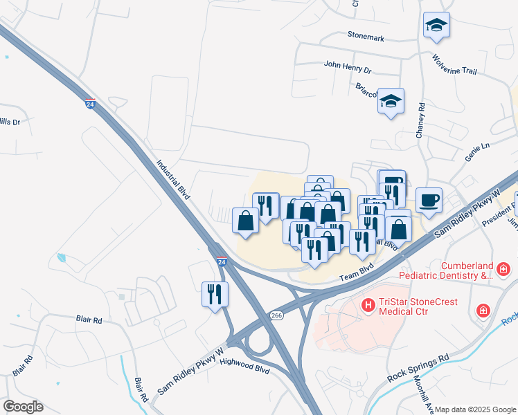 map of restaurants, bars, coffee shops, grocery stores, and more near 12 Cherrybark Drive in Smyrna