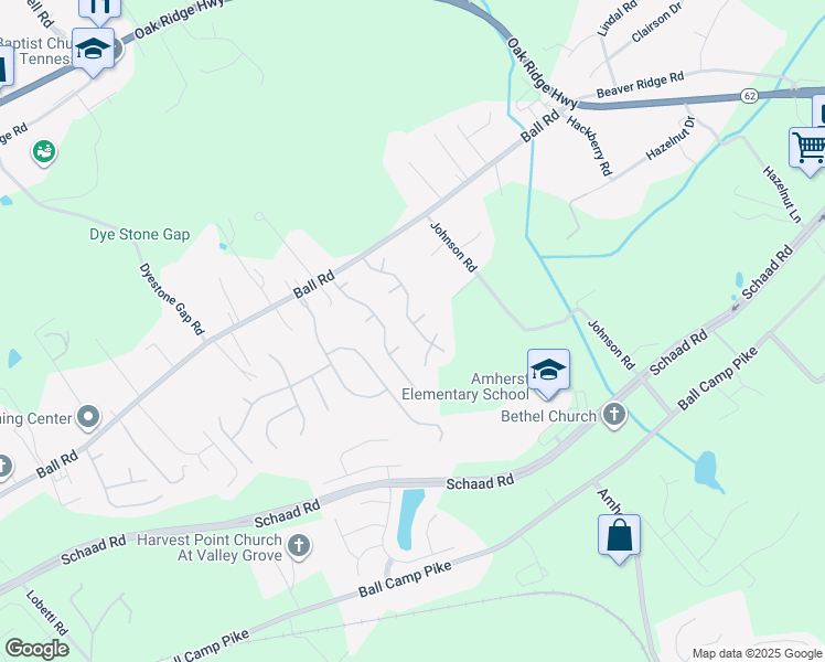 map of restaurants, bars, coffee shops, grocery stores, and more near 3335 Branch Hill Lane in Knoxville