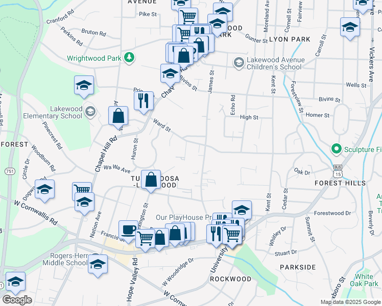 map of restaurants, bars, coffee shops, grocery stores, and more near 1700 Chester Springs Road in Durham