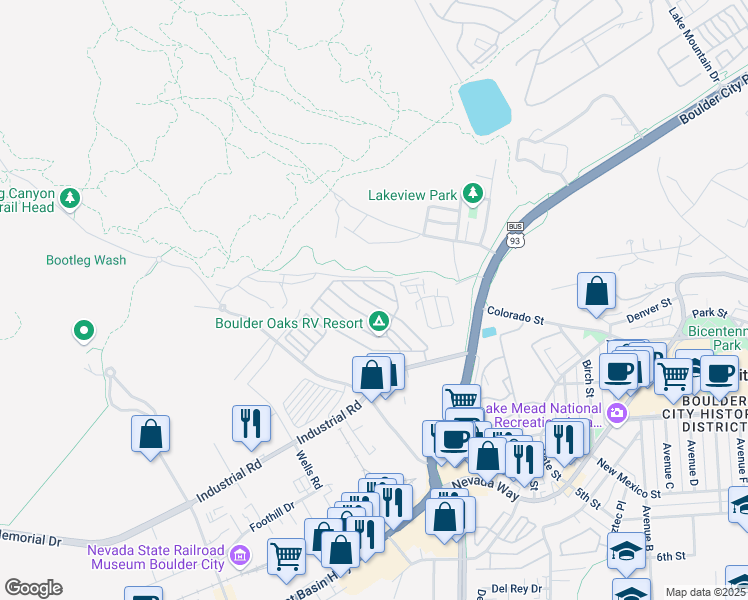 map of restaurants, bars, coffee shops, grocery stores, and more near 846 Pelican Way in Boulder City