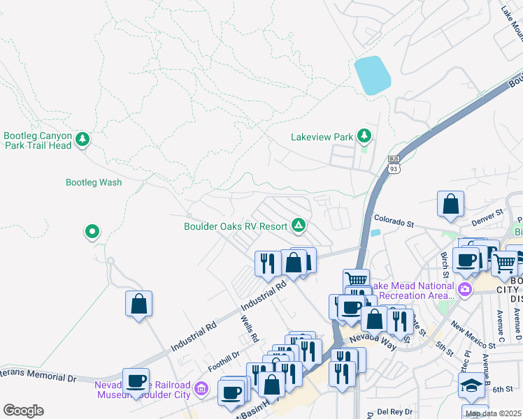 map of restaurants, bars, coffee shops, grocery stores, and more near 875 Oriole Way in Boulder City