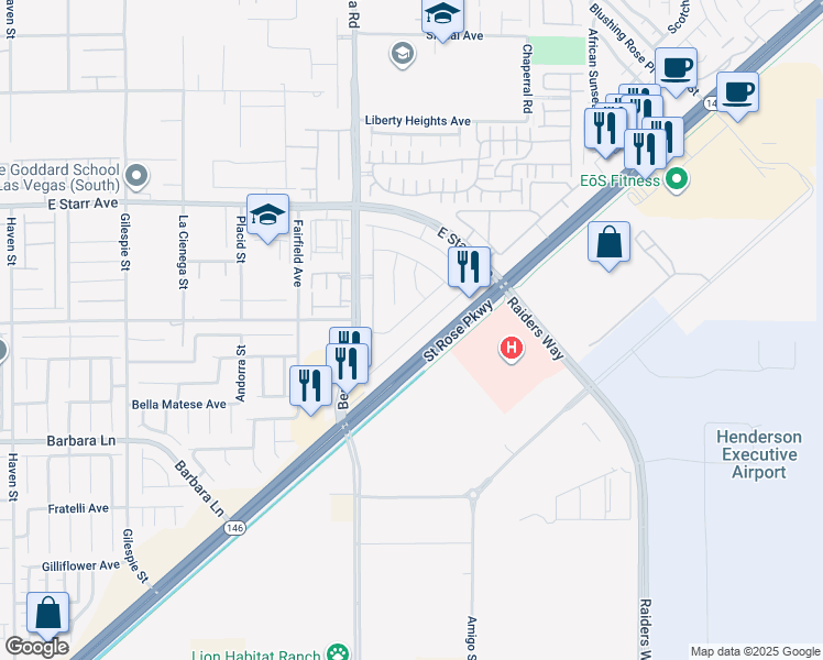 map of restaurants, bars, coffee shops, grocery stores, and more near 3742 Canis Minor Ln in Henderson