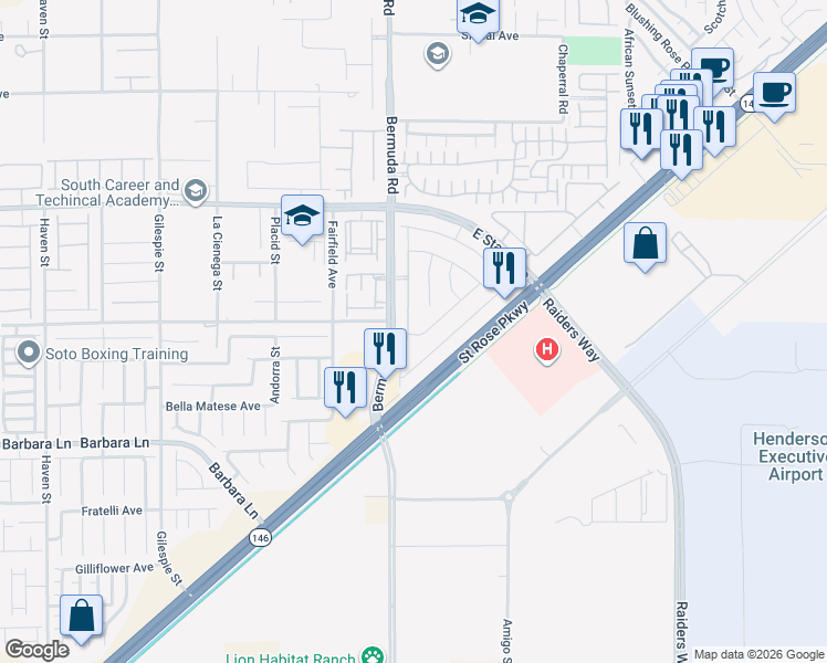 map of restaurants, bars, coffee shops, grocery stores, and more near 1326 Ossa Street in Henderson