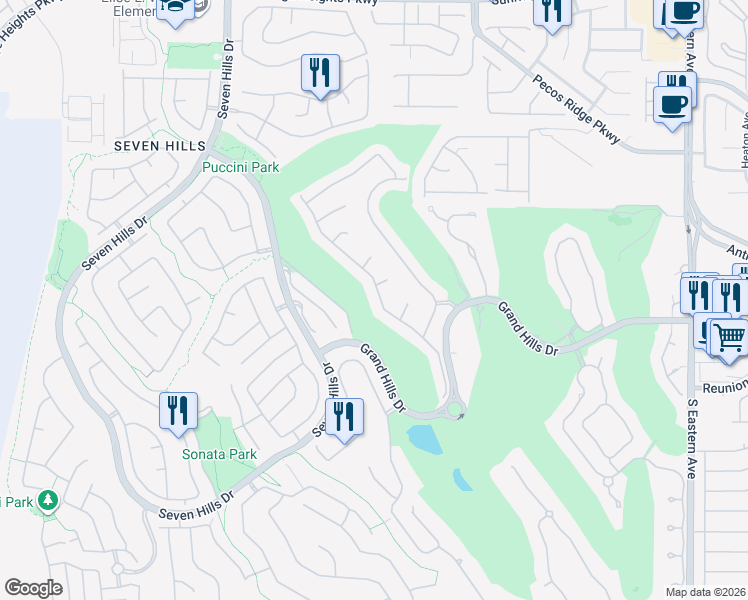 map of restaurants, bars, coffee shops, grocery stores, and more near 1319 Panini Drive in Henderson