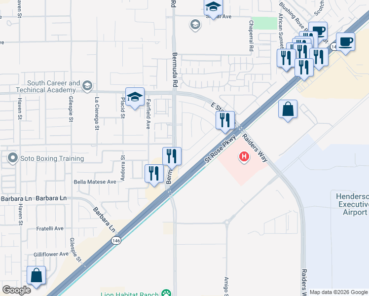 map of restaurants, bars, coffee shops, grocery stores, and more near 1326 Ossa Street in Henderson