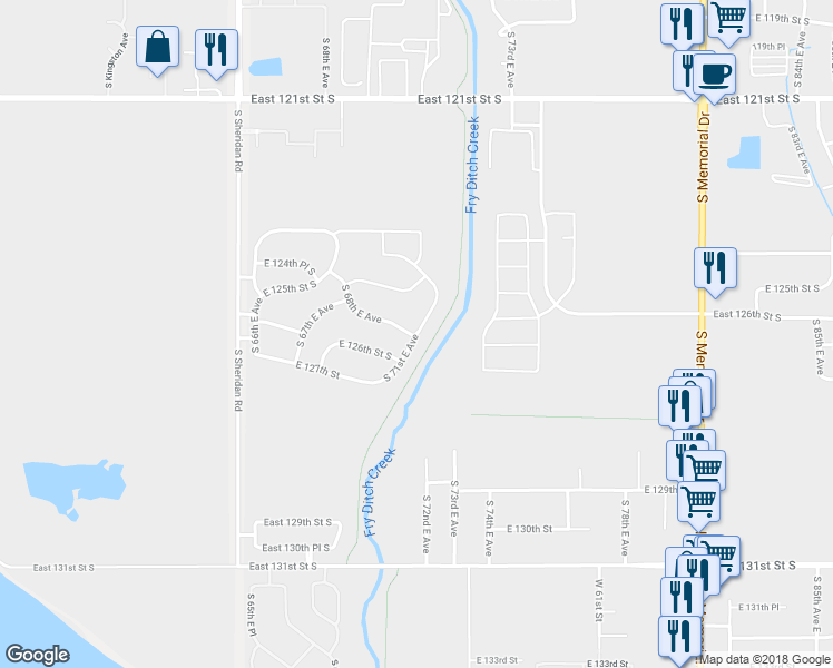 map of restaurants, bars, coffee shops, grocery stores, and more near 12527 South 71st East Avenue in Bixby
