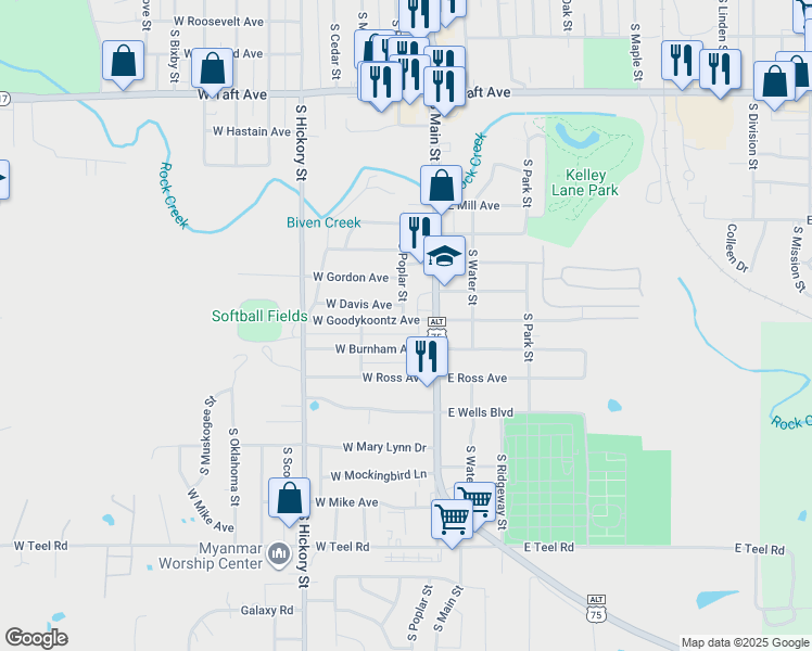 map of restaurants, bars, coffee shops, grocery stores, and more near 23 West Burnham Avenue in Sapulpa