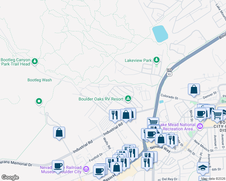 map of restaurants, bars, coffee shops, grocery stores, and more near 861 Oriole Way in Boulder City