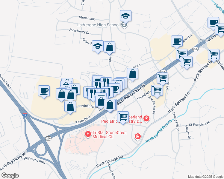 map of restaurants, bars, coffee shops, grocery stores, and more near 294 Chaney Road in Smyrna