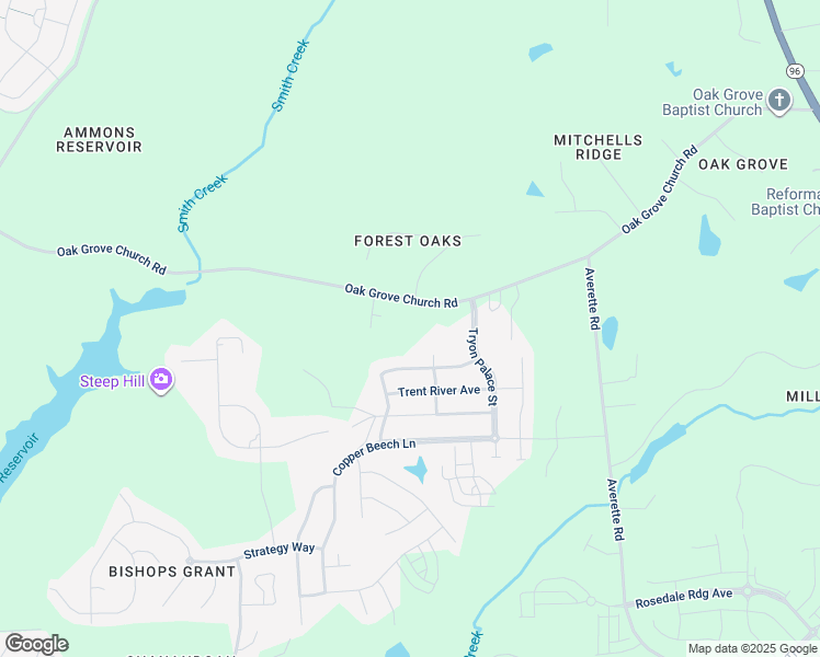 map of restaurants, bars, coffee shops, grocery stores, and more near 1640 Oak Grove Church Road in Wake Forest