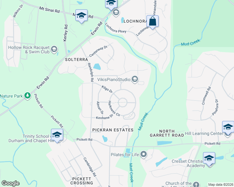 map of restaurants, bars, coffee shops, grocery stores, and more near 605 Harkness Circle in Durham