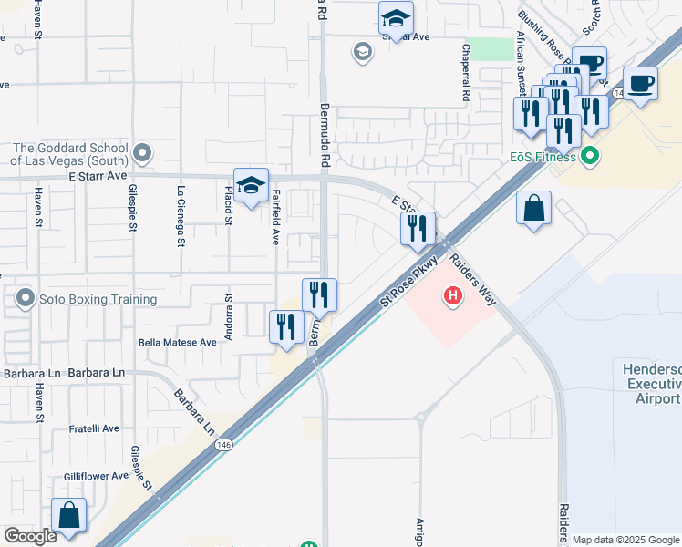 map of restaurants, bars, coffee shops, grocery stores, and more near 1326 Ossa Street in Henderson